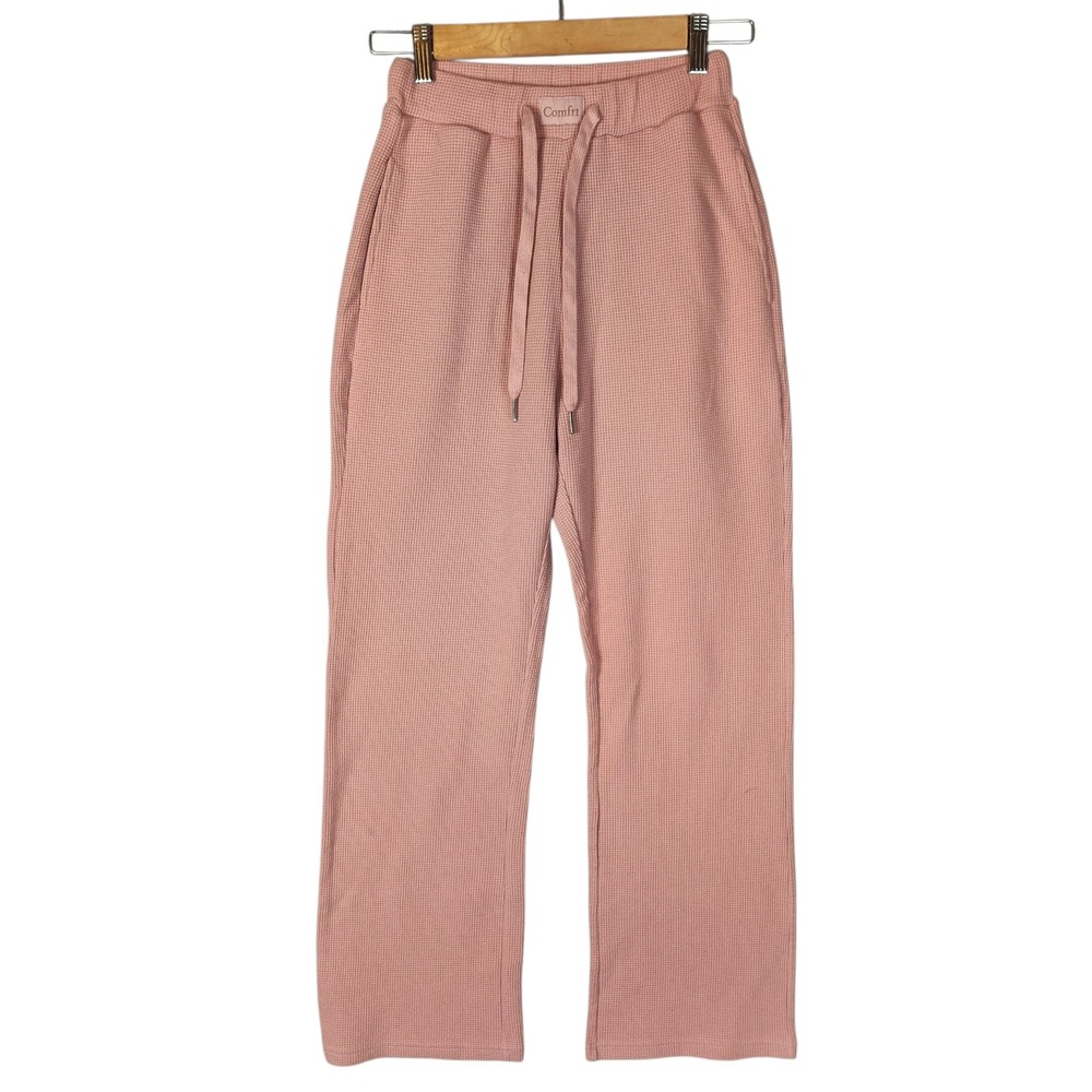 Comfrt Waffle Knit Lounge Pants XS Pink Drawstring Straight Leg